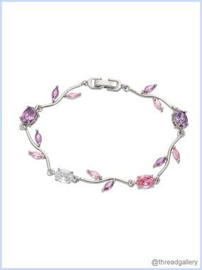 Gold Plated Floral Tennis Bracelet with Oval Cubic Zirconia, Dainty Wedding